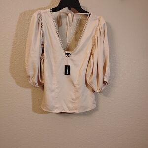 NWT Express women's beige elegant satin top Size Small Petite